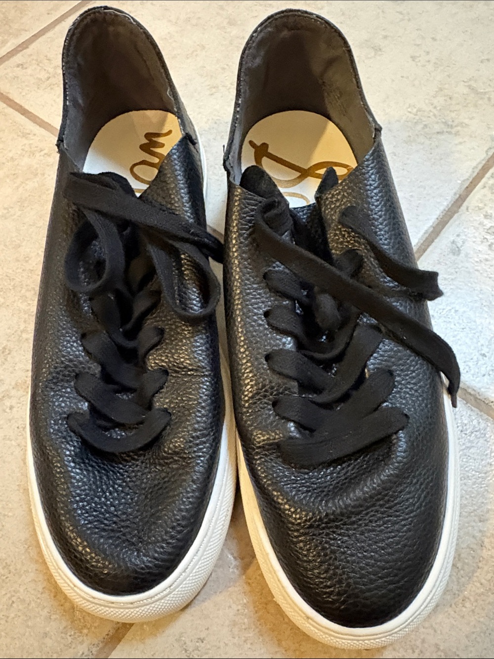 Sam Edelman Black Leather Sneakers with White Platform - Picture 4 of 5